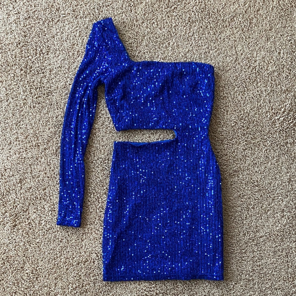Windsor Royal Blue One-Shoulder Sequin Cutout Dress